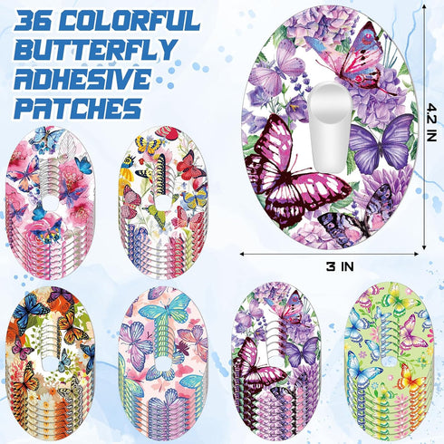 36 Pack Adhesive Patch Compatible with Dexcom G6 Breathable Colorful Butterfly CGM Patches Waterproof Butterfly Pre Cut Adhesive Tape for Continuo...