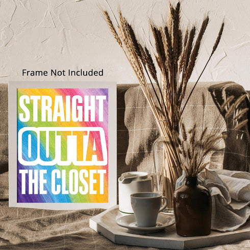Posterizer 1 pcs-straight outa closet-fun rainbow colorful poster-Gay & LGBTQ Art-Typography Art-Gift for LGBTQ, Queer, Gay, Bi, Lesbian- UNFRAMED...