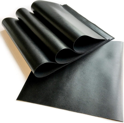 Real Genuine Black Calf Hide Leather: Thick Leather Cow Hide Black Leather Sheets for Crafting (Black, 8x10In/ 20x25cm)...