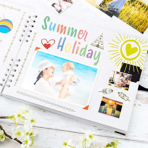 Bstorify Square Scrapbook Photo Albums 50 Pages (28 x 22 cm) White Thick Paper, Hardcover, Metal Corners, Ribbon Closure - Ideal for Your Scrapboo...