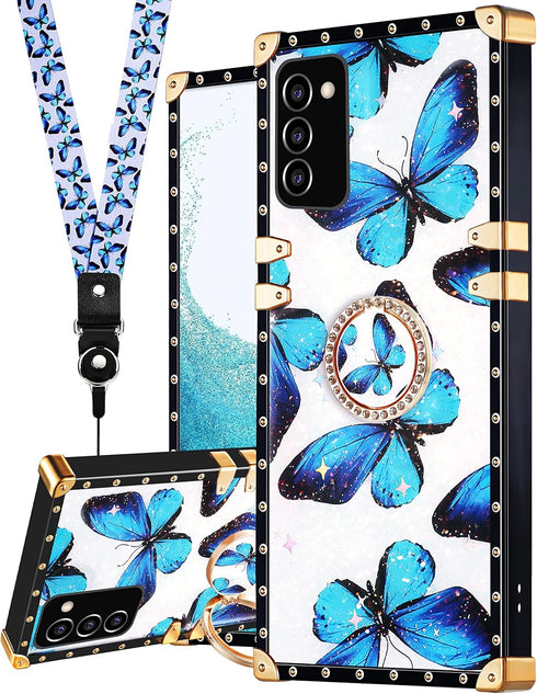 Loheckle for Galaxy A03s Case for Women Girly Stylish Butterfly Luxury Cover Designer Square Cases for Samsung Galaxy A03s Phone Case with Ring St...