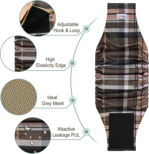 Premium Male Dog Wraps - High Absorbency Male Dog Diapers (Pack of 3) - Washable Belly Band for Male Dogs Incontinence and Puppy Training (Plaid, ...