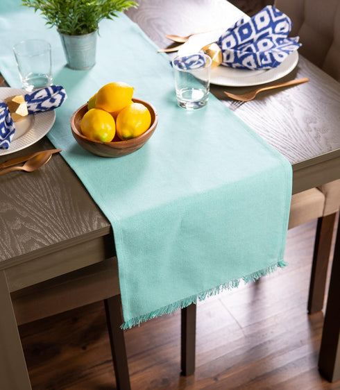 DII Everyday Collection, Fringed Solid Tabletop, Table Runner, 14x72, Aqua...