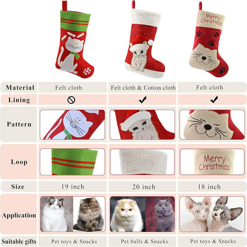 WEWILL 20'' Cute Cat Christmas Stockings Embroidered Xmas Socks Holiday Party Pet Theme Gift for Kitty...