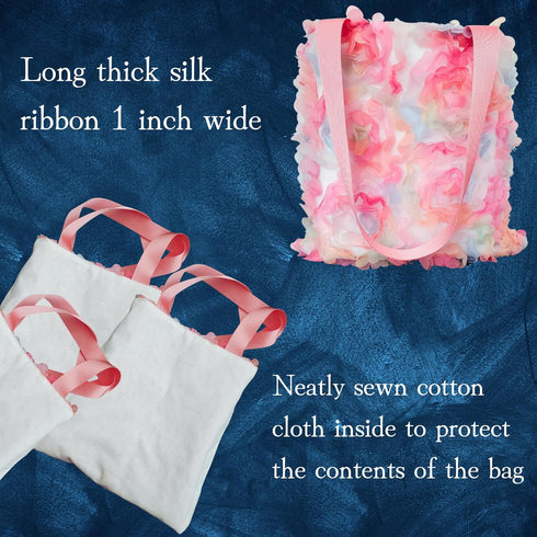 Reusable pink fabric gift bags cute Set of 2 with handles washable floral bags for women 10x10 inches for wedding flower girls birthdays ballerina...