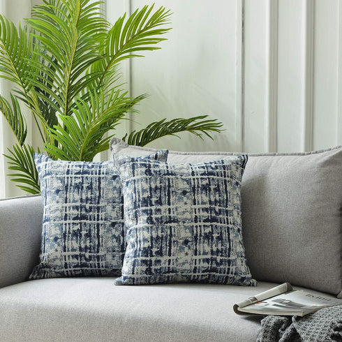 Jacquard Decorative Throw Pillow Covers for Couch Set of 2, 18x18 Inches, Navy Blue...