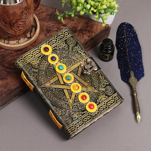 Star and Stone Embossed Antique Handmade Vintage Leather Deckle Edge Paper Journal for Men & Women, Daily Notebook Diary, Writing Pad for Artist, ...
