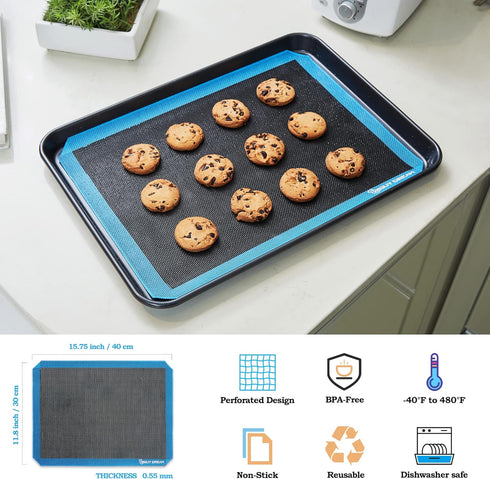 2PCs GUY DREAM Perforated Silicone Baking Mat 11-4/5" x 15-3/4" - Eclair Mat for Baking - Steaming Mesh For Half Size Cooking Sheet - Non-Stick Re...