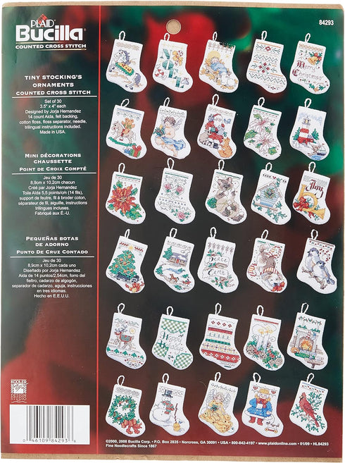 Bucilla Counted Cross Stitch Ornament Kit, 84293 Tiny Stocking , White...