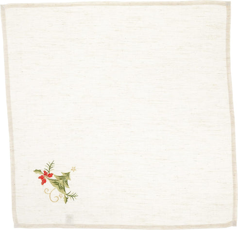 SARO LIFESTYLE 1710.N20S Embroidered Christmas Tree Design Linen Blend Napkin - Set of 4, Natural, 20"...