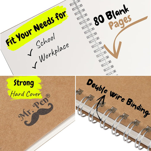 Mr. Pen- Spiral Notebook, A5, Kraft Cover, 2 Pack, 80 Pages, Sketch Book, Drawing Notebook, Notebook Spiral, Spiral Bound Notebook, Spiral Sketchb...