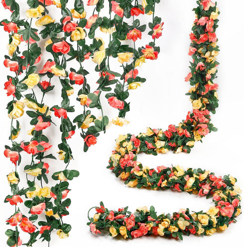 Miracliy 5Pcs 41FT Flower Garland Artificial Rose Arch Vines Fake Spring Floral Garland for Flower Wall Backdrop Wedding Mothers Day Garden Tea Pa...