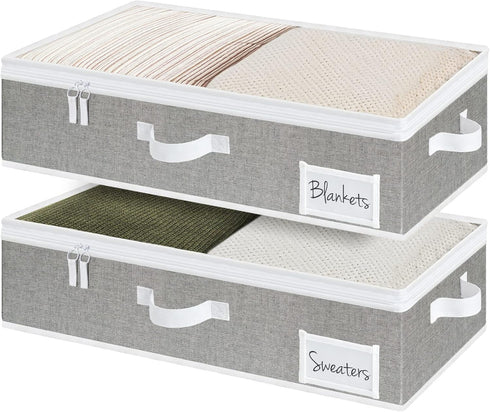 StorageWorks Under Bed Storage Containers with Handles and Label Holder, 2 Pack Ultra-thick Fabric Underbed Bins, Closet Organizer for Clothes, Bl...