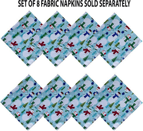 Newbridge Blue Snowman Fun Christmas Fabric Napkins, Cheerful Snowmen and Evergreen Tree Print Xmas Soil Resistant, No Iron Easy Care Tablecloth, ...