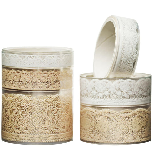 6 Rolls Lace Patterns PET Tapes Floral Arts Decorative Tape Set Adhesive Transparent Masking Tapes for DIY Craft, Kids, Scrapbook, DIY, Gift Wrapp...