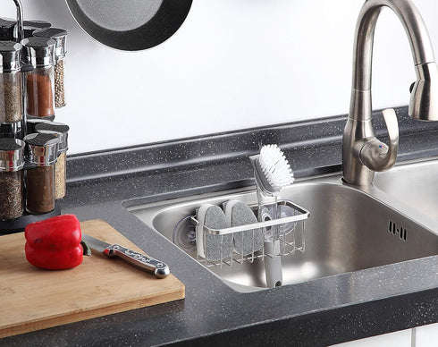 SunnyPoint NeverRust Deluxe Kitchen & Bathroom Sink Sponge Holder Organizer with Adhesive Mount - Additional Suction Cup Included – Sponge & Brush...