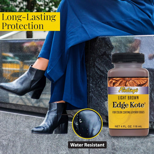 Fiebing's Edge Kote (4oz, Light Brown) - Leather Edge Paint for Shoes, Furniture, Purses, Couches, Belts - Flexible, Water Resistant, Semi Gloss C...