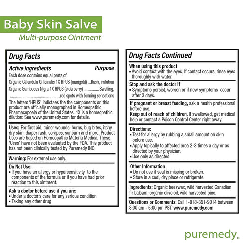 Puremedy Baby Skin Salve Multi Purpose Ointment All Natural Healing Homeopathic First Aid to Relieve Symptoms of Diaper Rash Dry Flaky Skin Bug Bi...
