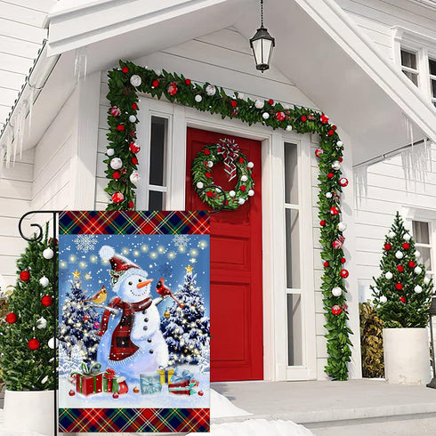 Merry Christmas Cute Snowman Red Parrot Garden Flag House Flag Spring Welcome Garden Flags Double Sided Printed Flags for Patio Lawn Home Outdoor ...