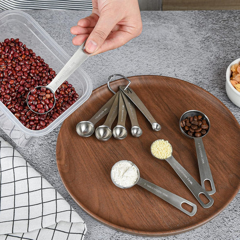 Lucky Plus Stainless Steel Measuring Spoons Set 18/8(304) Steel Material Heavy Duty 9 Measuring Spoons (10ml & 20ml) and 1 Leveler and 1 Ring Tota...