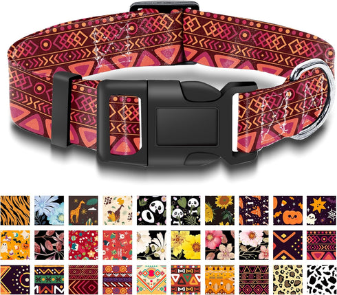 Dog Collar with Bohemia Floral Tribal Geometric Patterns, Soft Ethnic Style Collar for Boys and Girls Puppy, Adjustable Pet Collar for Small Mediu...