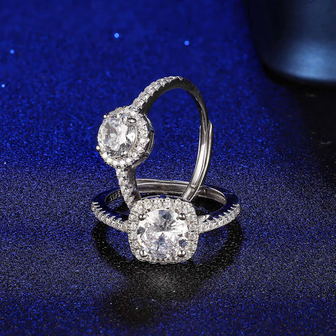 SAILIMUE 925 Sterling Silver Cubic Zirconia Engagement Rings for Women Round Square CZ Solitaire Wedding Halo Promise Eternity Ring Adjustable...