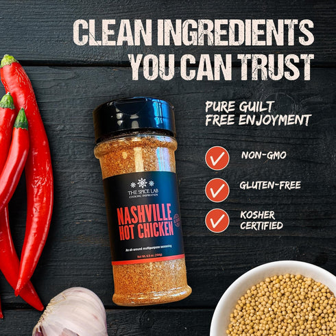 The Spice Lab Nashville Hot Chicken Seasoning - All Purpose Spicy Dry Rub for Chicken Wing Dust Seasoning - Gluten Free & Kosher Southern Flavor –...