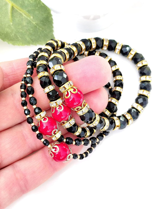 Set of Czech Glass Fire Polished Beads in Jet Black Color for Making Jewelry and Crafts - Different Sizes 3 mm, 4 mm, 6 mm, 8 mm. Total 275 Pieces...
