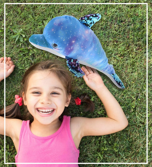 DolliBu Dolphin Space Sequin Plush - Dolphin Stuffed Animal Reversible Sequin Plush, Space-Themed Cute Stuffed Animals for Girls and Boys, Perfect...