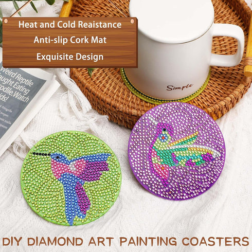 UPINS DIY Kit, Diamond Art Painting Coasters with Holder, 8 Pcs Hummingbird Butterfly Coaster Craft Supplies for Adults Kids Beginners...