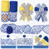 Boho Wired Edge Ribbon Blue Yellow Stripe Plaid Floral Leaves Fabric Craft Ribbon for Wedding Birthday Bridal Shower Wreath Bow Making, 4 Rolls, 2...