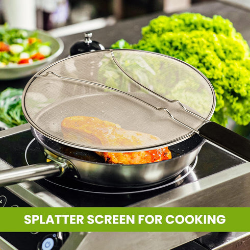 13" Grease Splatter Screen for Cooking | Stainless Steel Oil Splatter Guard and Ultra-Fine Mesh Protects Skin from Burns | TPR Tight-Grip Handle (...