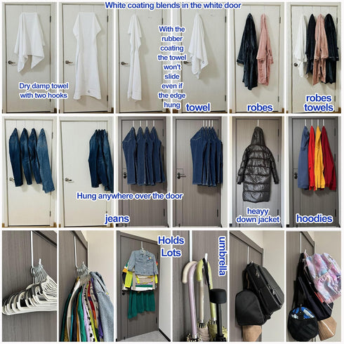 Over the Door Hooks 7.5" 4Pcs for 1 3/4" Door White Plastic Coating Wreath Door Hanger Hook for Hanging Ironing Board Towel Rack Bathroom Closet C...