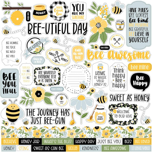 Bee Scrapbook Stickers - Kit with Honey Bee Scrapbook Paper 12x12 Inch | Floral, Bee Cardstock Paper, Sticker Set for DIY Craft, Card Making, Albu...