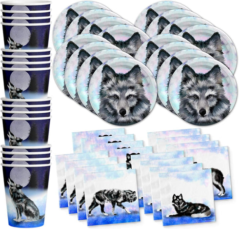 Wolf Birthday Party Supplies Set Plates Napkins Cups Tableware Kit for 16...