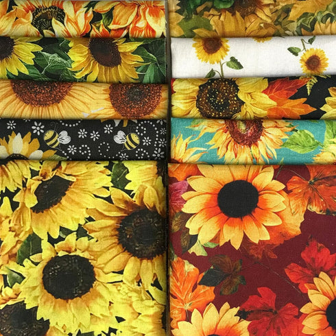 10Pcs 25 x 25cm Sunflower Cotton Fabric Patchwork Printed Patterns Quilting Fabric Sewing Patchwork Precut Fabric for DIY Artcraft...