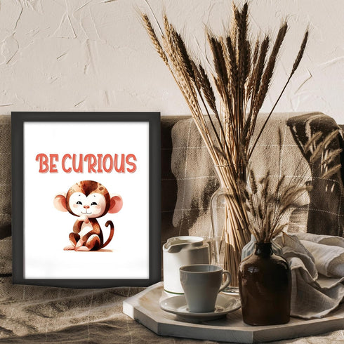 Posterizer 1 pcs-be curious-cute monkey quote-Kids Room Art-Motivational & Inspirational Art-Gift for Daughter, Son, Kids-decor for nursery toddle...