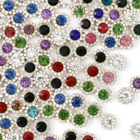 Crystal Flower Shape Rhinestone Buttons 100Pcs 12mm Sunflower Flatback Claw Cup Sewing on Rhinestone for DIY Jewelry Crafts Bow Tie Clothes...