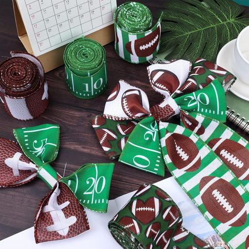 5 Rolls Football Wired Edge Ribbon 2.5 Inches x 25 Yard Rugby Ball Ribbon Gridiron Wired Ribbon for Sport Team Party Decor Gift Wrapping Decor Hai...