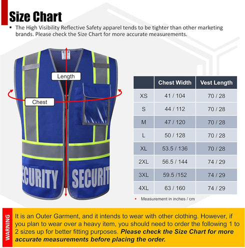 Retro-Reflection Security Safety Vests Heavy Duty Blue Mesh with 5 Pockets and Front Zipper Meet ANSI/ISEA 107-2015 (Blue-22, Large)...