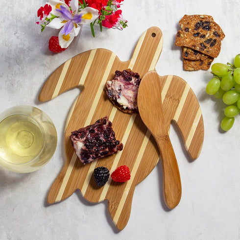 Totally Bamboo Sea Turtle Charcuterie Board with Spreader Knife Gift Set, 11-1/2" x 8-5/8"...