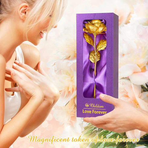 Childom Birthday Gifts for Women,Christmas Rose Gifts for Mom,Gold Rose Present for Her,Wife,Sweet Artificial Flower for Grandma,Daughter,Women,Ch...