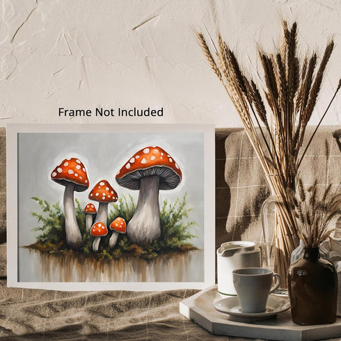 Posterizer 1 pcs-cute mushrooms in the wild-oil painting style 2-Floral & Botanical Art-Landscape & Nature Art-Decor for Home & Office- unframed w...