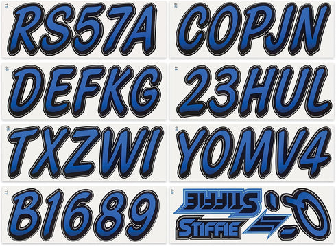 STIFFIE Whipline Blue/Black 3" Boat & PWC Registration Decals • Numbers Letters Stickers...