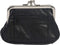 Women's Leather Metal Frame Double Clasp Zipper Coin Purse 5 1/4" x 3 1/4" (Black)...