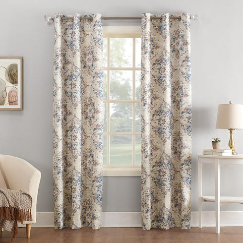 Sun Zero Regina Floral Watercolor Energy Efficient Grommet Curtain Panel, 40" x 84", Linen...