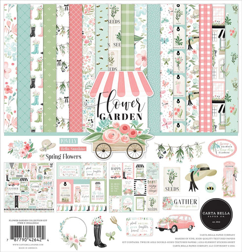 Carta Bella Paper Company Flower Garden Collection Kit Paper, Green, Blue, Pink, 12-x-12-Inch...