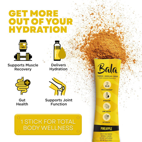 Bala Enzyme Hydration & Sugar-Free Drink Mix - Turmeric, Bromelain, Papain, Immunity, Mobility - Pineapple 0.25oz (10 Count)...