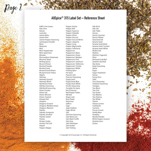 AllSpice 312 Preprinted Water Resistant Square Spice Jar Labels Set 2"...
