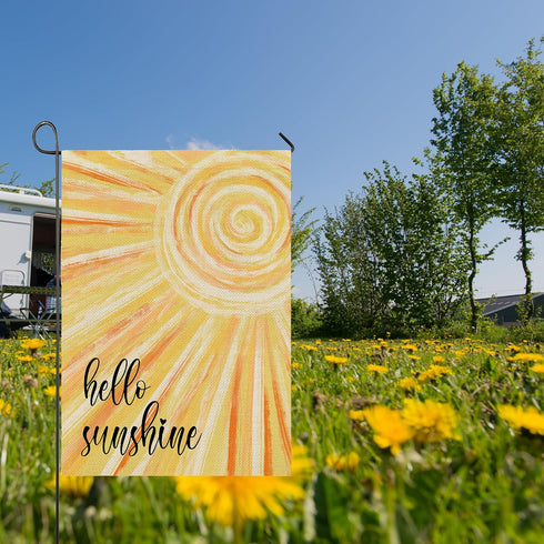 Hello Sunshine Summer Garden Flag 12x18 Vertical Double Sided Gold Farmhouse Holiday Outside Decorations Burlap Yard Flag...